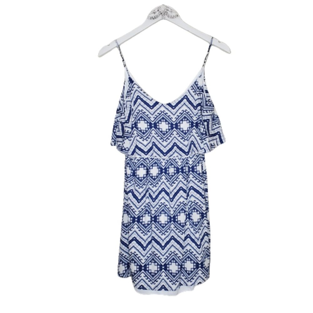 Francesca's Moonlight Ikat Pattern Print Spaghetti Strap Tiered Tank Dress Sz M